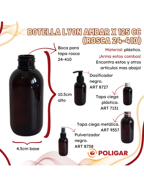 BOTELLA LYON AMBAR X 125 CC...