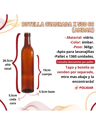BOTELLA CUADRADA X 500 CC...
