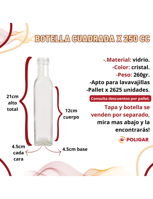 BOTELLA CUADRADA X 250 CC...