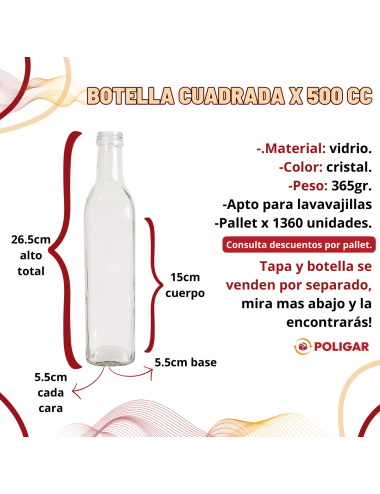 BOTELLA CUADRADA X 500 CC...