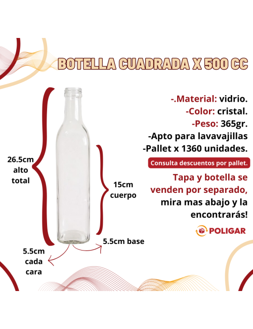 BOTELLA CUADRADA X 500 CC...