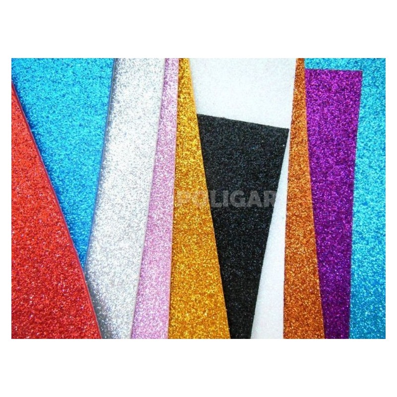 GOMA EVA GLITTER A4 C/ADHESIVO X 10 UNI NARANJA   